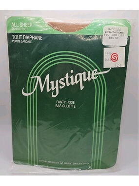 Vtg Pantyhose Nylons Mystique Beige Cotton Lined Gusset All Sheer Sandal Foot
